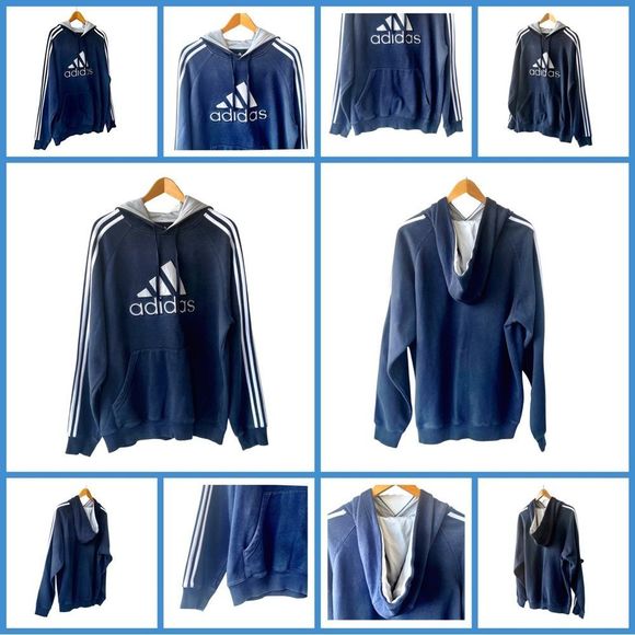 Adidas Men’s ‘3-Stripe’ Pullover Hoodie. Dark Blue, White. Large - Picture 8 of 10